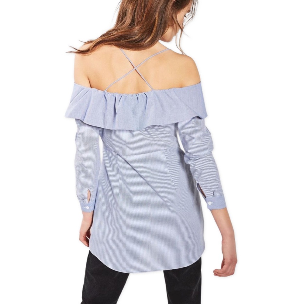 🆕 NWT Topshop Stripe Bardot Shirt Dress - Picture 5 of 10